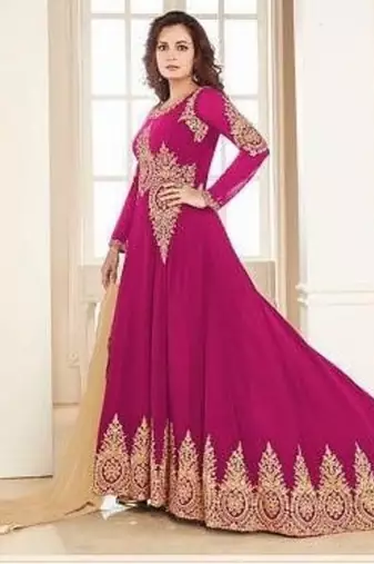 Rama Pink Faux Georgette Embroidered Wedding Wear Designer Anarkali Semi-Stiched Suit