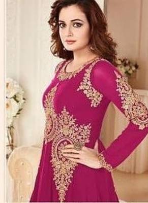 Rama Pink Faux Georgette Embroidered Wedding Wear Designer Anarkali Semi-Stiched Suit 2