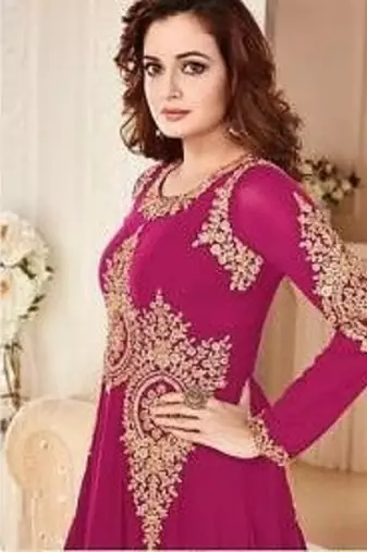 Rama Pink Faux Georgette Embroidered Wedding Wear Designer Anarkali Semi-Stiched Suit