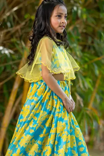 Multicolor printed chanderi lehenga set