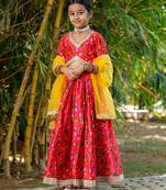 Red printed chanderi lehenga set