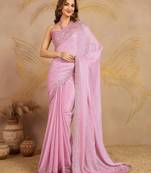 Trendmalls Chiffon Embroidery Sequence work Saree with Unstitched Blouse Piece