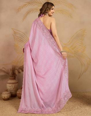 Chiffon Embroidery Sequence work Saree with Unstitched Blouse Piece 2