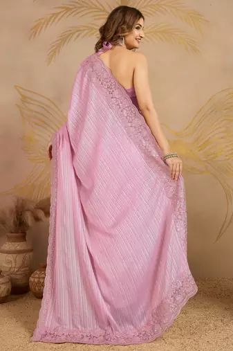 Chiffon Embroidery Sequence work Saree with Unstitched Blouse Piece