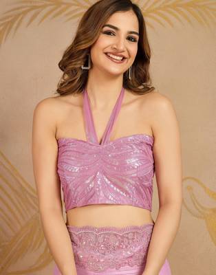 Chiffon Embroidery Sequence work Saree with Unstitched Blouse Piece 5