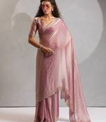 Pink color hand work zarkan with cutdana work border fendy silk two tone saree with blouse