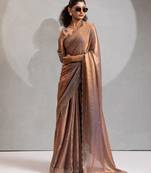 Grey color hand work zarkan with cutdana work border fendy silk two tone saree with blouse