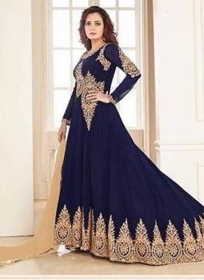 Navy Blue  Georgette Embroidered Wedding Wear Designer Anarkali Semi-Stiched Suit 1