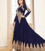 Navy Blue  Georgette Embroidered Wedding Wear Designer Anarkali Semi-Stiched Suit