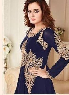Navy Blue  Georgette Embroidered Wedding Wear Designer Anarkali Semi-Stiched Suit 2