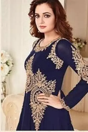 Navy Blue  Georgette Embroidered Wedding Wear Designer Anarkali Semi-Stiched Suit