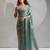 Ice blue color hand work zarkan with cutdana work border fendy silk two tone saree with blouse