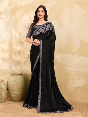 Chiffon Sequin Embroidery Work Saree with Unstitched Blouse Piece 1