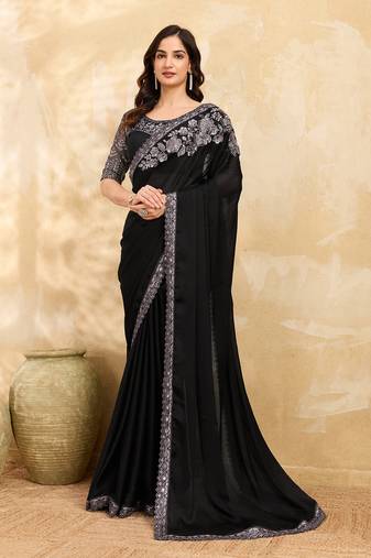 Chiffon Sequin Embroidery Work Saree with Unstitched Blouse Piece