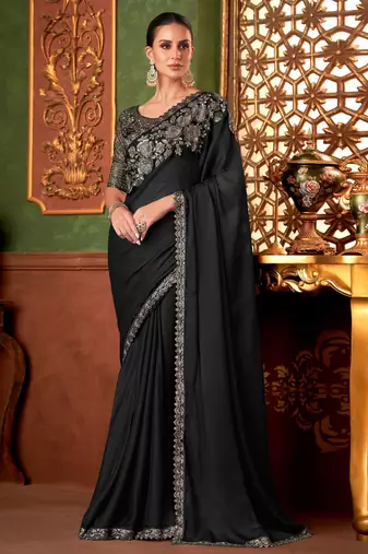 Chiffon Sequin Embroidery Work Saree with Unstitched Blouse Piece