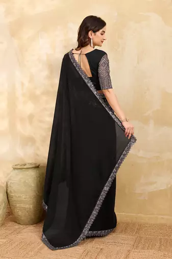 Chiffon Sequin Embroidery Work Saree with Unstitched Blouse Piece