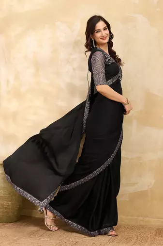 Chiffon Sequin Embroidery Work Saree with Unstitched Blouse Piece