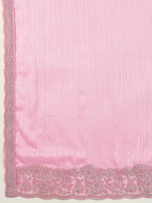 Chiffon Embroidery Sequence work Saree with Unstitched Blouse Piece 6