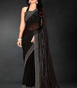Black color fendy silk two tone zarkan & cutdana work border fendy silk two tone saree with blouse