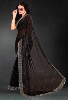 Black color fendy silk two tone zarkan & cutdana work border fendy silk two tone saree with blouse 2