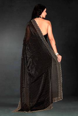 Black color fendy silk two tone zarkan & cutdana work border fendy silk two tone saree with blouse 3