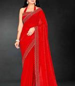 Red color fendy silk two tone zarkan & cutdana work border fendy silk two tone saree with blouse