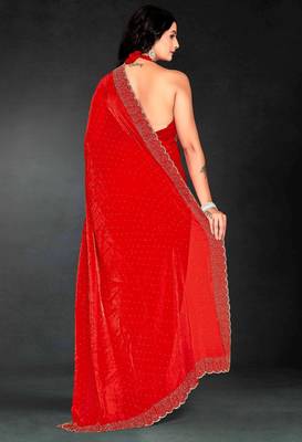Red color fendy silk blend two tone zarkan & cutdana work border fendy silk blend two tone saree with blouse 3