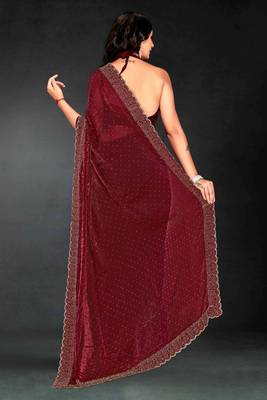 Maroon color fendy silk blend two tone zarkan & cutdana work border fendy silk blend two tone saree with blouse 3