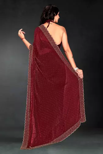 Maroon color fendy silk blend two tone zarkan & cutdana work border fendy silk blend two tone saree with blouse