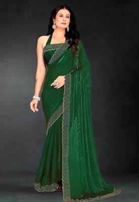 B green color fendy silk blend two tone zarkan & cutdana work border fendy silk blend two tone saree with blouse 1