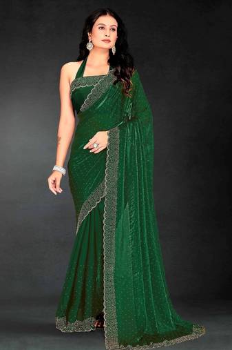 B green color fendy silk two tone zarkan & cutdana work border fendy silk two tone saree with blouse