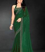 B green color fendy silk two tone zarkan & cutdana work border fendy silk two tone saree with blouse
