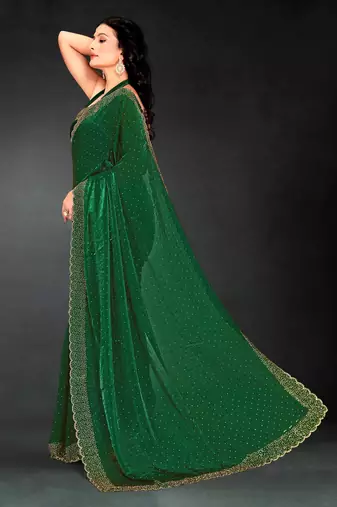 B green color fendy silk blend two tone zarkan & cutdana work border fendy silk blend two tone saree with blouse