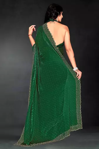 B green color fendy silk blend two tone zarkan & cutdana work border fendy silk blend two tone saree with blouse