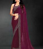 Wine color fendy silk two tone zarkan & cutdana work border fendy silk two tone saree with blouse