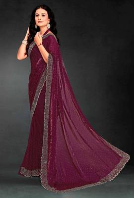 Wine color fendy silk blend two tone zarkan & cutdana work border fendy silk blend two tone saree with blouse 2