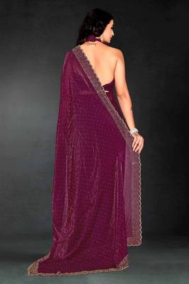 Wine color fendy silk blend two tone zarkan & cutdana work border fendy silk blend two tone saree with blouse 3