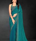 Firozi color fendy silk two tone zarkan & cutdana work border fendy silk two tone saree with blouse