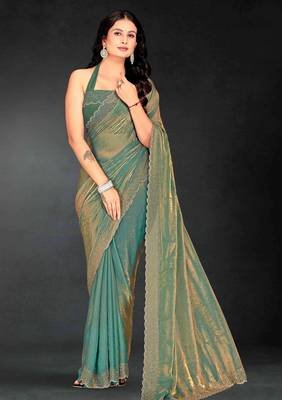 Ice blue color fendy silk blend two tone zarkan & cutdana work border fendy silk blend two tone saree with blouse 1