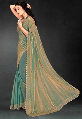 Ice blue color fendy silk blend two tone zarkan & cutdana work border fendy silk blend two tone saree with blouse 2