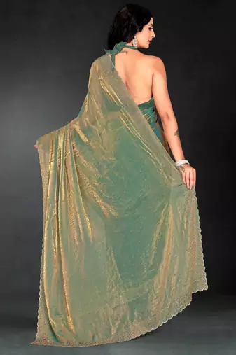 Ice blue color fendy silk blend two tone zarkan & cutdana work border fendy silk blend two tone saree with blouse