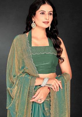 Ice blue color fendy silk blend two tone zarkan & cutdana work border fendy silk blend two tone saree with blouse 4