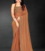 Gold color fendy silk two tone zarkan & cutdana work border fendy silk two tone saree with blouse