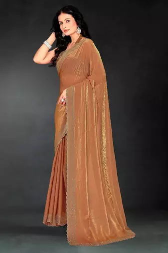 Gold color fendy silk blend two tone zarkan & cutdana work border fendy silk blend two tone saree with blouse