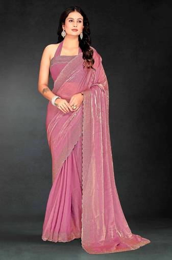 Pink color fendy silk two tone zarkan & cutdana work border fendy silk two tone saree with blouse