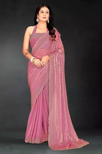 Pink color fendy silk two tone zarkan & cutdana work border fendy silk two tone saree with blouse