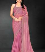 Pink color fendy silk two tone zarkan & cutdana work border fendy silk two tone saree with blouse