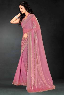 Pink color fendy silk blend two tone zarkan & cutdana work border fendy silk blend two tone saree with blouse 2