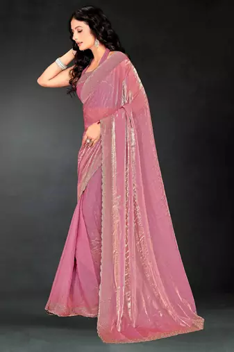 Pink color fendy silk blend two tone zarkan & cutdana work border fendy silk blend two tone saree with blouse
