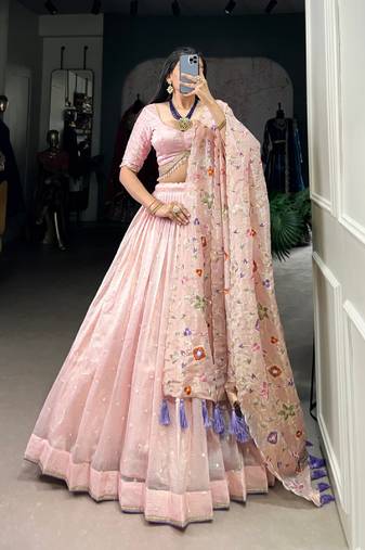 Baby Pink Gold Crush Floral Embroidered Lehenga Set
